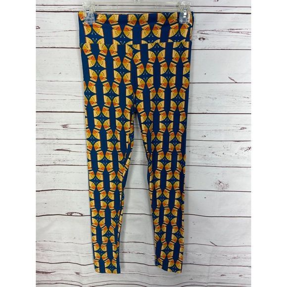 LuLaRoe Leggings OS One Size Navy Blue Orange Yellow Butterfly Watermelon‎ - Picture 1 of 6